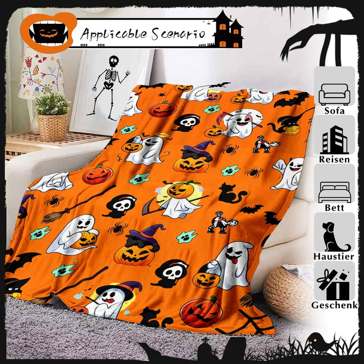 Halloween Decke 150x200,Weiche Flanell Kuscheldecke mit kürbis und Geist Motiv,für Sofadecke (Hallow