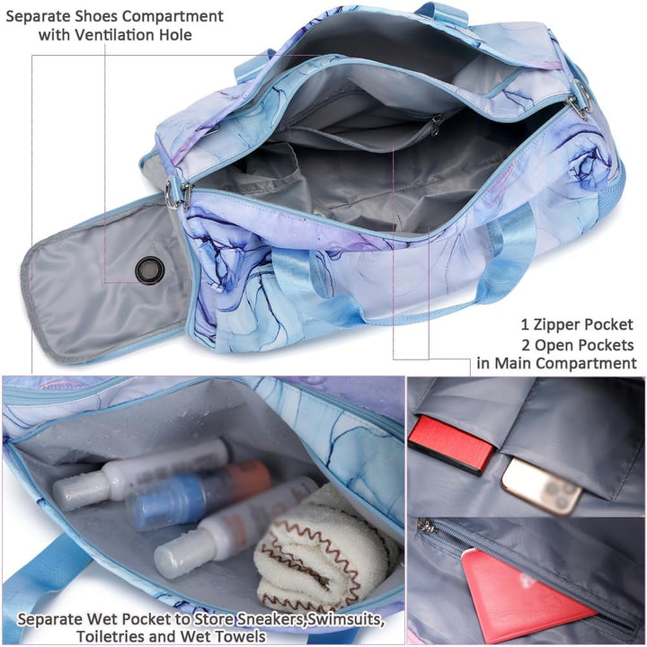 Mädchen Sporttasche - Reisetasche Mit Wasserdichter Tasche und Schuhfach für Gymnastik, Schwimmen, R