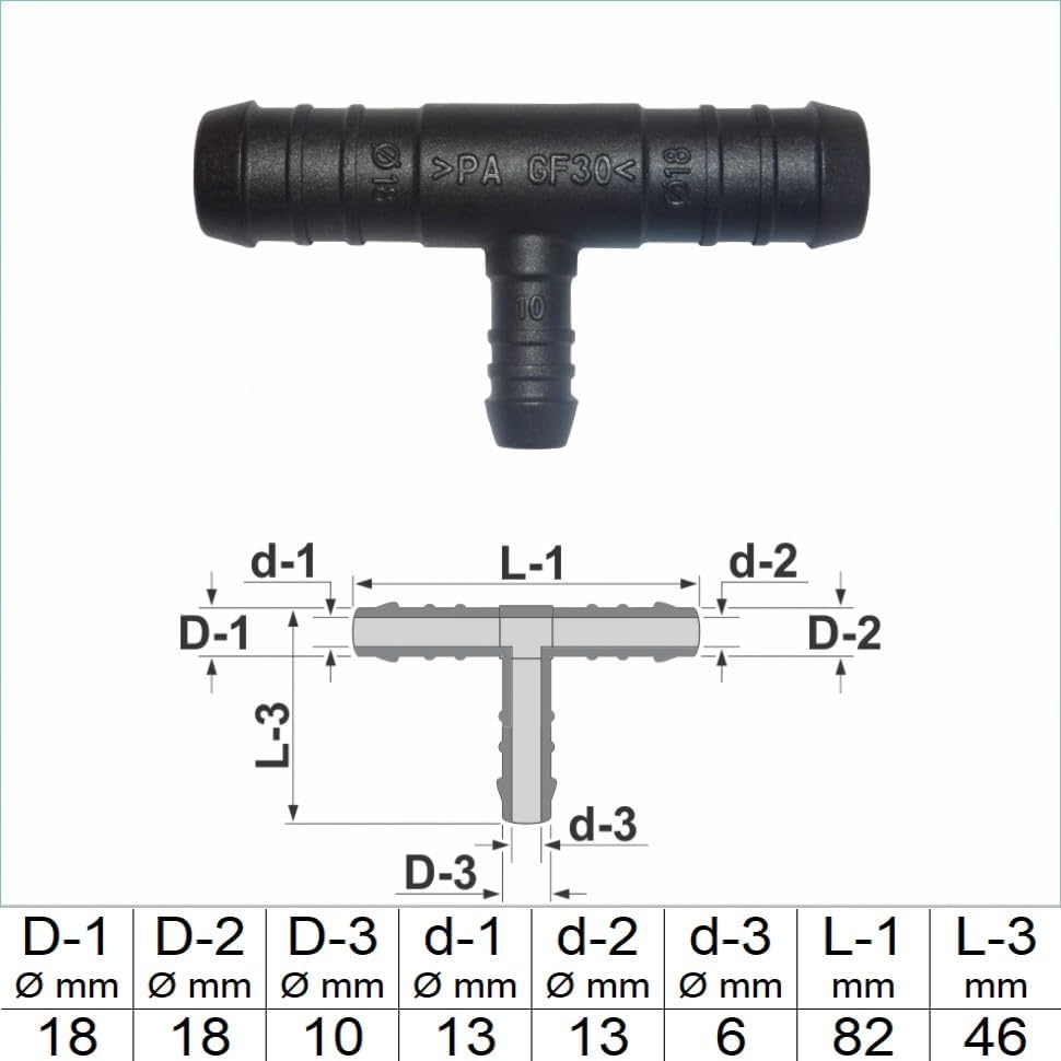 T-Schlauchverbinder Grössen wählbar von 3 bis 32 mm auch reduziert RGV PA GF30 T Stück (10, reduzier
