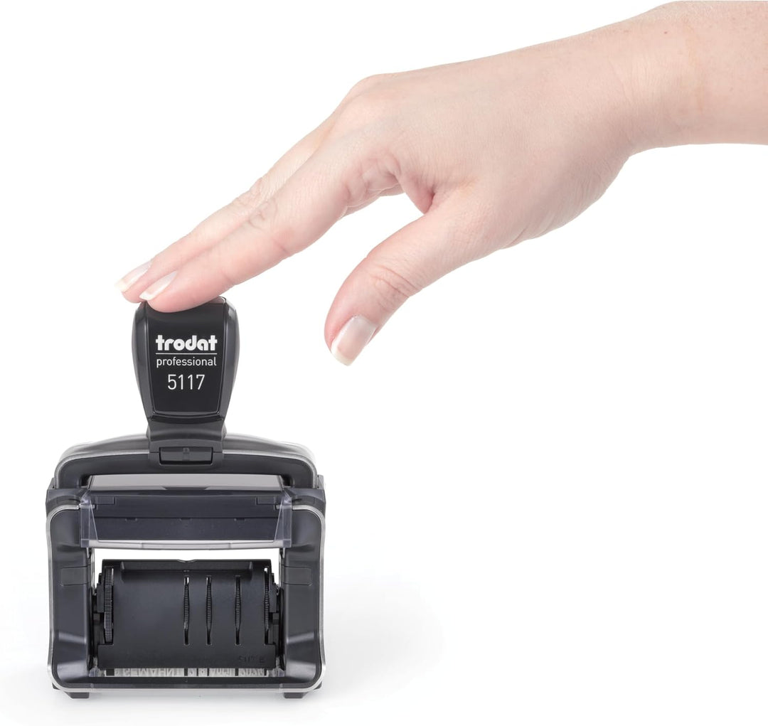 Trodat Professional 5117 Wortbandstempel mit Lagertexten und Datum, Abdruck ca. 48 x 4 mm, Schwarz,
