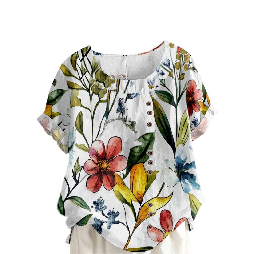 Generisch Latzhose Damen Kurz Baumwolle und Leinen, Knopfleiste, Boho-Blumenmuster, Kurzarm Damen We