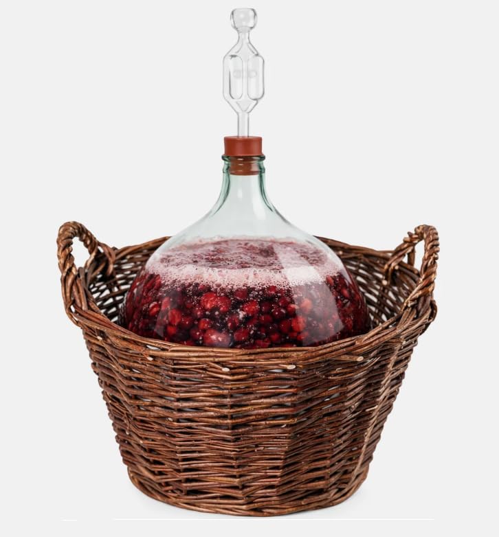 Weinballon mit WEIDENKORB, Glasballon Transaprent Glas Gäreimer Gärballon (Weinballon 10L), Weinball