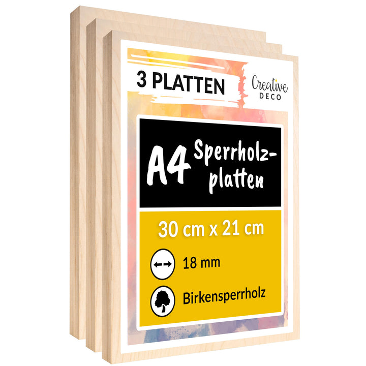 Creative Deco 3 x A4 Sperrholzplatte 18mm | 300 x 210 (+/- 0,5) mm | Birkensperrholz Dünne Holz-Zusc