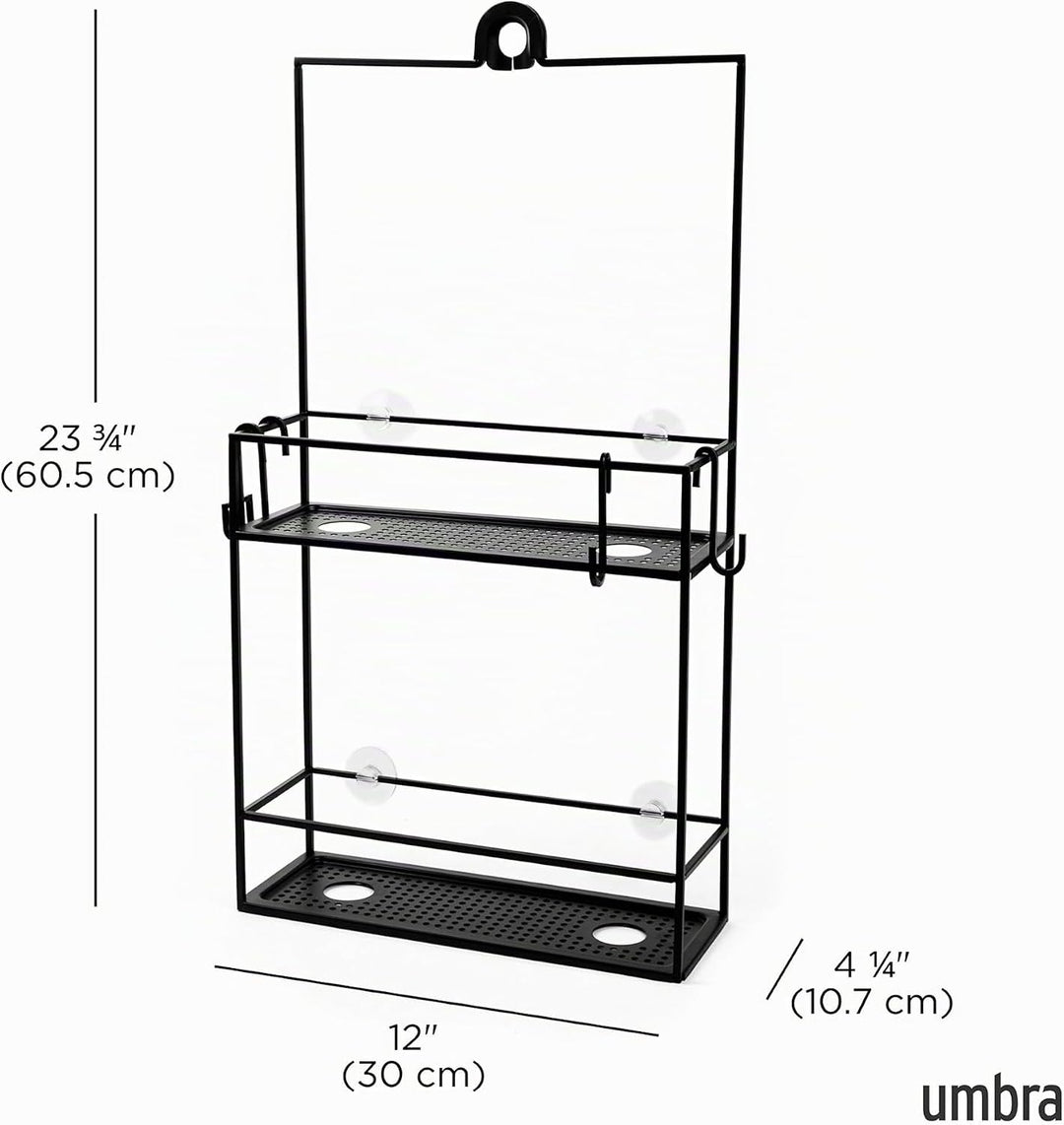 Umbra Cubiko Duschregal, Duschablage, Dusch Caddy mit 2 Ablagefächern aus Metall, 30,5 x 60 x 11 cm