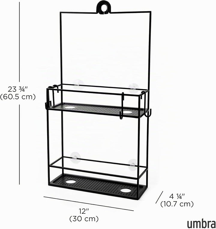 Umbra Cubiko Duschregal, Duschablage, Dusch Caddy mit 2 Ablagefächern aus Metall, 30,5 x 60 x 11 cm