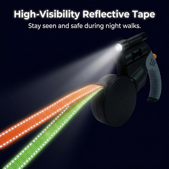 Doppelte Einziehbare Hundeleine 3 m für 2 Hunde, Rollleine mit LED-Licht, 360° drehbar, automatische
