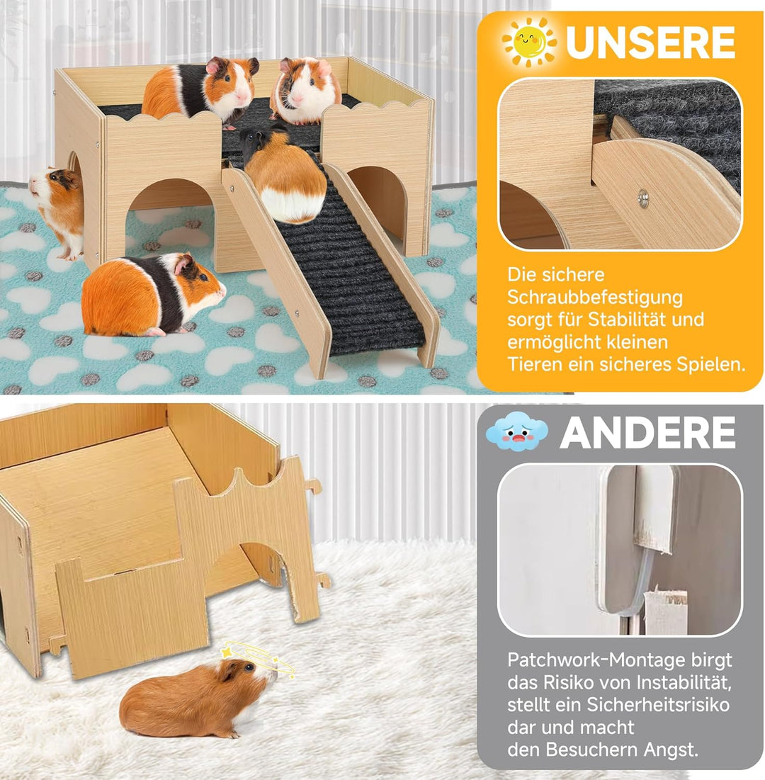 Mehrstöckiges Meerschweinchen Versteck mit Treppe und Matten – Extra Gross Meerschweinchen Schloss A