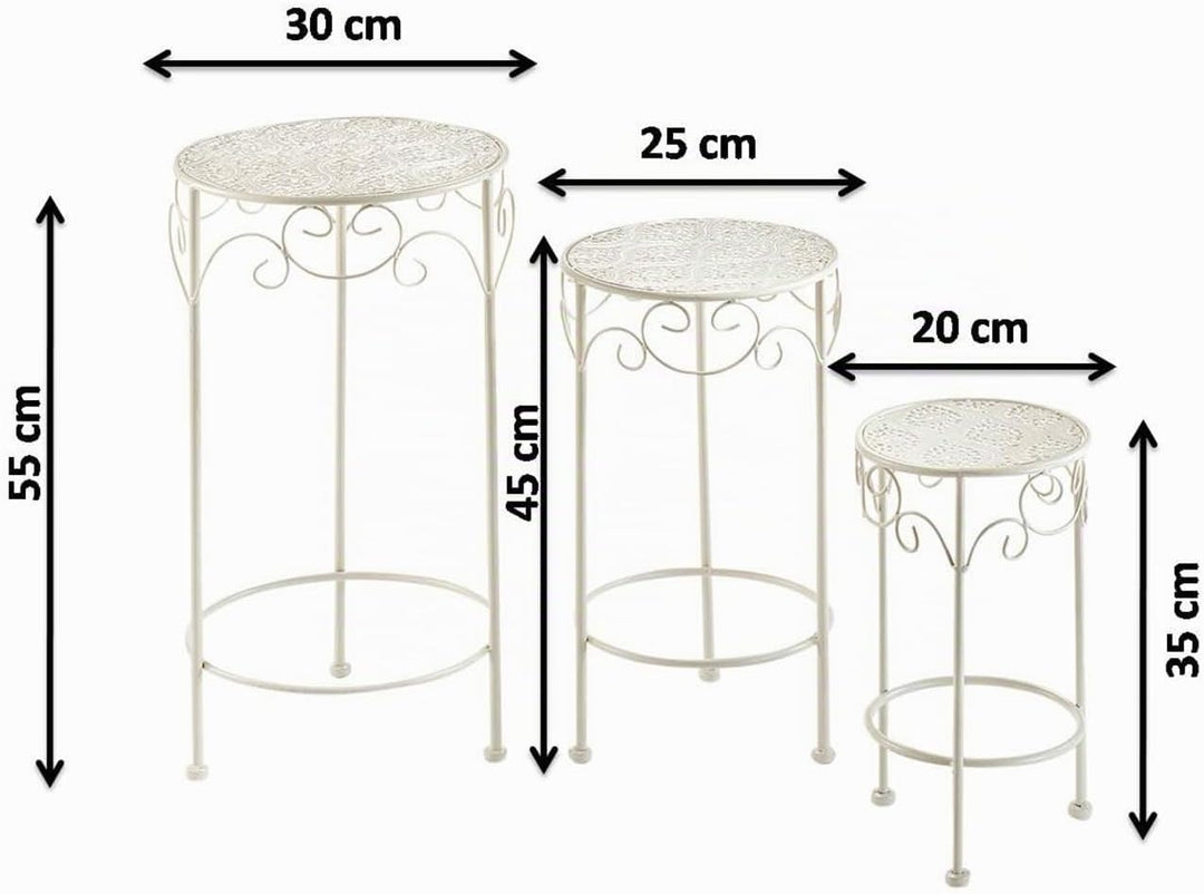 Kobolo Blumenhocker Pflanzenständer 3er Set Gartenständer Dekoständer Antik Cream