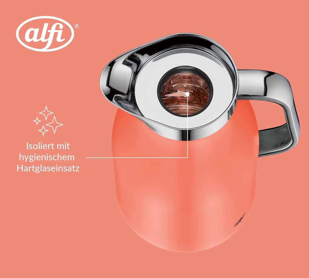 alfi SKYLINE 1,0l, deep apricot, Edelstahl-Isolierkanne mit hygienischem Hartglaseinsatz, Drehversch