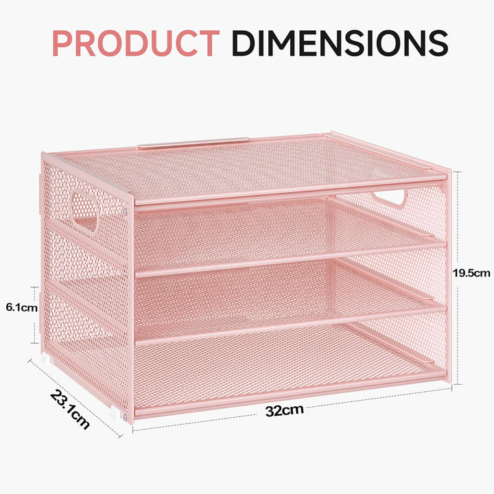 Marbrasse Schreibtisch Organizer,4-Stufiges Metall Netz-Briefablage mit Griff,Zeitungsordner,Papier