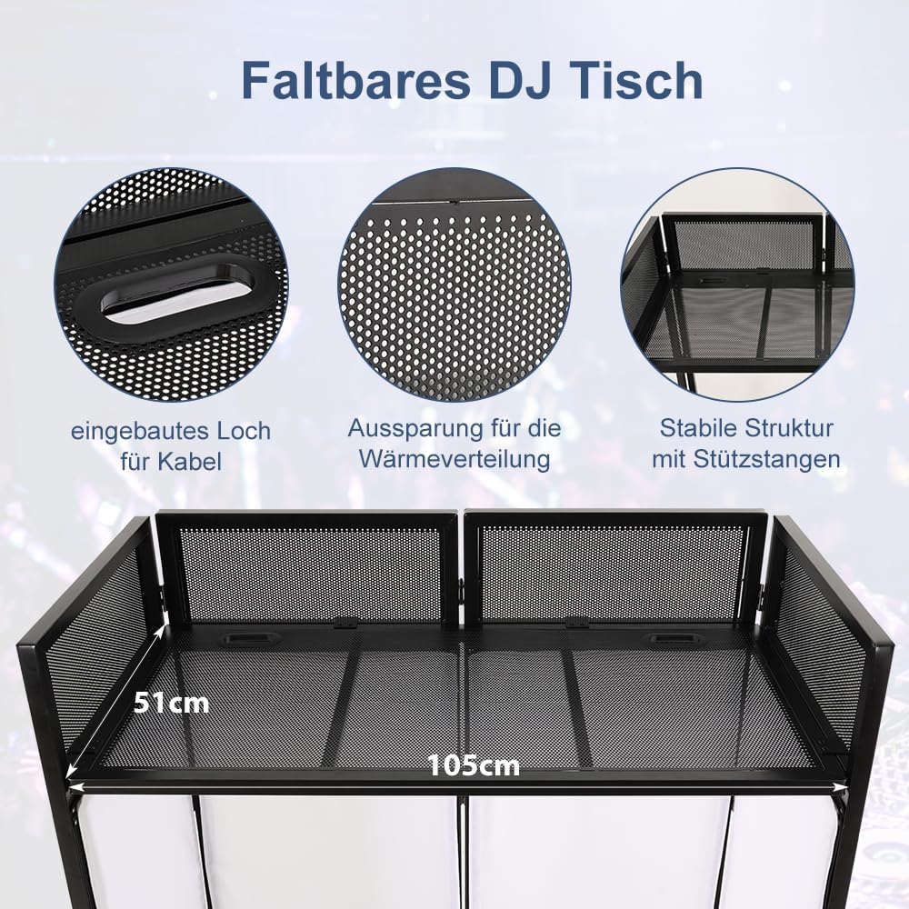 SMONTER faltbare DJ Tisch mobil und klappbar,DJ Pult mit schwarzer und weisser Verkleidung,höhenvers