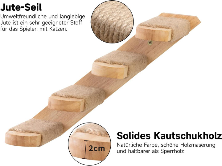 FUKUMARU Kletterwand Katzen, Katzentreppe Wand, Wandliege Katzen, aus Massives Gummiholz, für Katzen