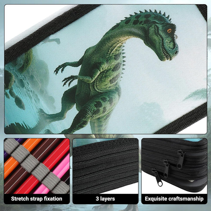 Federmäppchen Dino Kids Federmäppchen Set Federmappe Mäppchen Etui 3 Fach mit Buntstiften einem Line