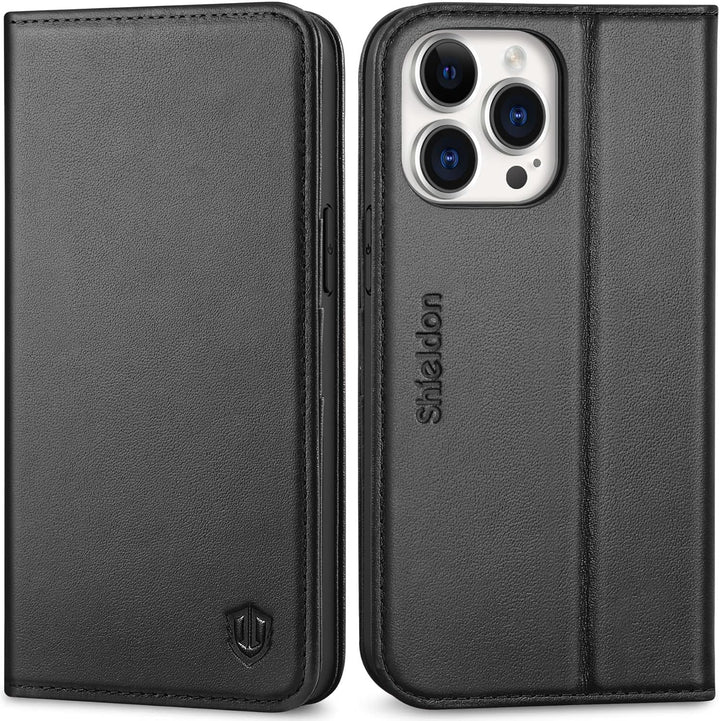 SHIELDON Hülle für iPhone 14 Pro Max Handyhülle TPU [Echtleder] [Kartenfach] [Magnet] Standfunktion