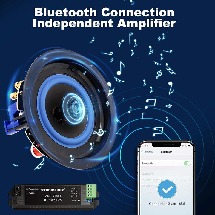 STUDIOFINIX 4-Zoll-Bluetooth-Deckenlautsprecher, 160W 2-Wege-System, kabelgebundenes Surround-Sound