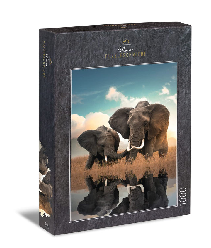 Ulmer Puzzleschmiede - Puzzle „Father & Son“ - Klassisches 1000 Teile Elefanten-Puzzle – Sympathisch
