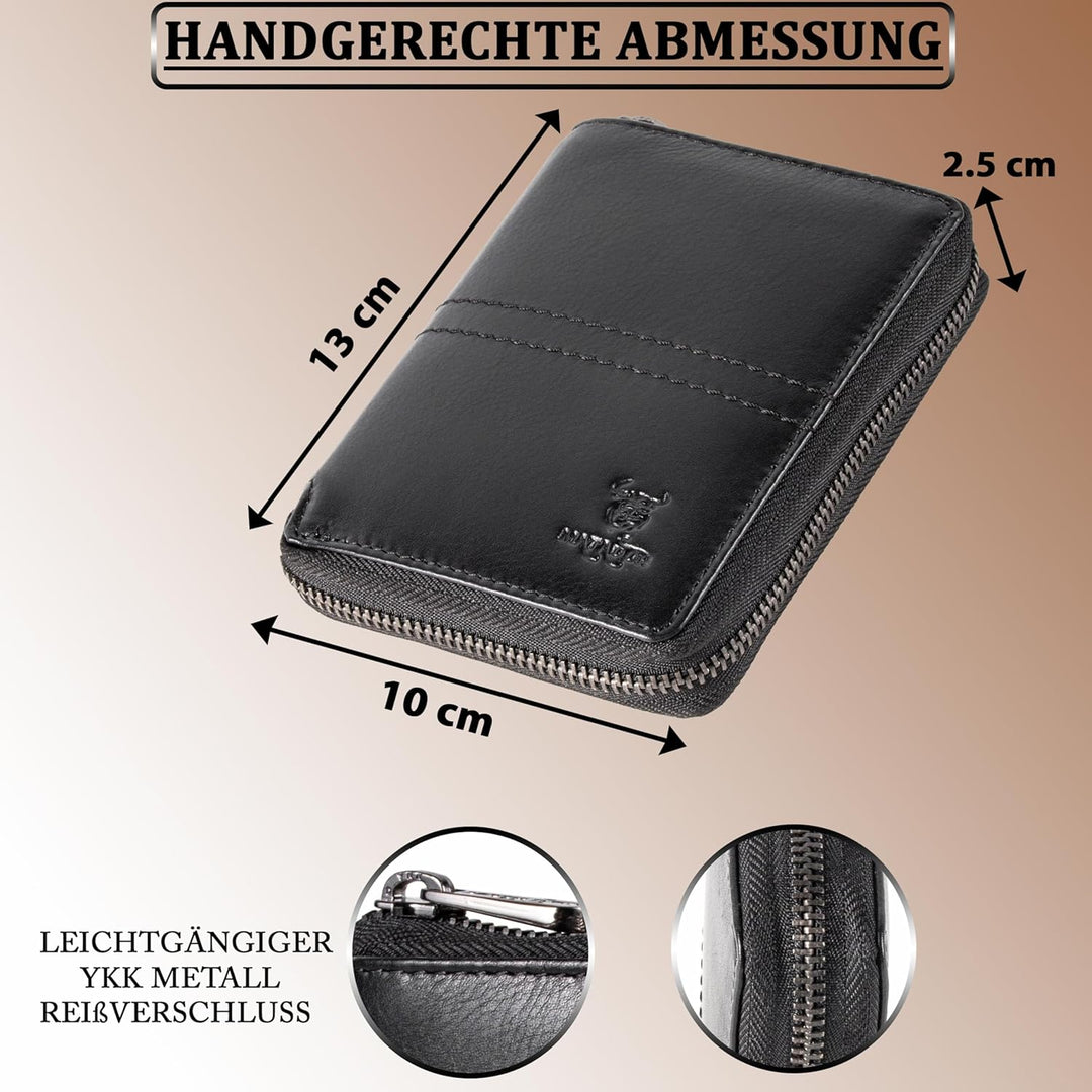 MATADOR® Leder Geldbörse Herren mit Reissverschluss Black Geldtasche TüV geprüfter RFID & NFC Schutz