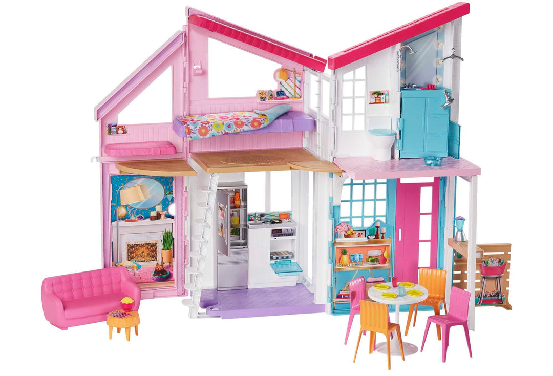 Barbie Malibu Haus, zweistöckige Traumvilla, mit 6 Zimmern, 25+ Barbie Zubehör, ohne Barbie Puppen,