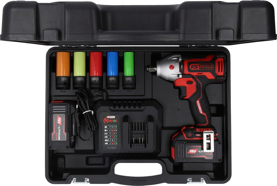 KS Tools 515.6100 eMONSTER 1/2“ Brushless-Akku-Schlag-Schrauber-Satz, 9-tlg