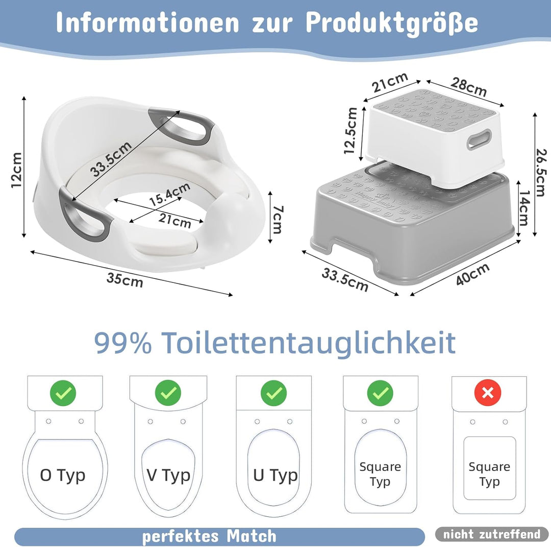 MAMIZO Toilettensitz Kinder mit Tritthocker Kinder, Wc Sitz Kinder mit 2 Stufen Hocker, Toilettensit