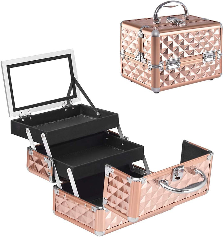 GIANTEX Kosmetikkoffer mit Spiegel, Beauty Make-up Case Schminkkoffer aus ABS und Aluminium, 2 auszi