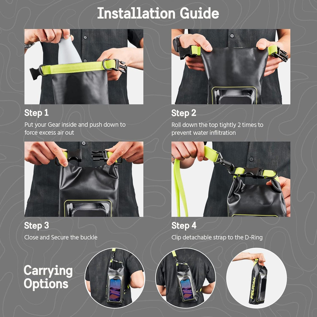 Pelican Marine Wasserdichter Roll-Top Dry Bag Dry Bag - Black/Hi-vis Yellow, Dry Bag - Black/Hi-vis