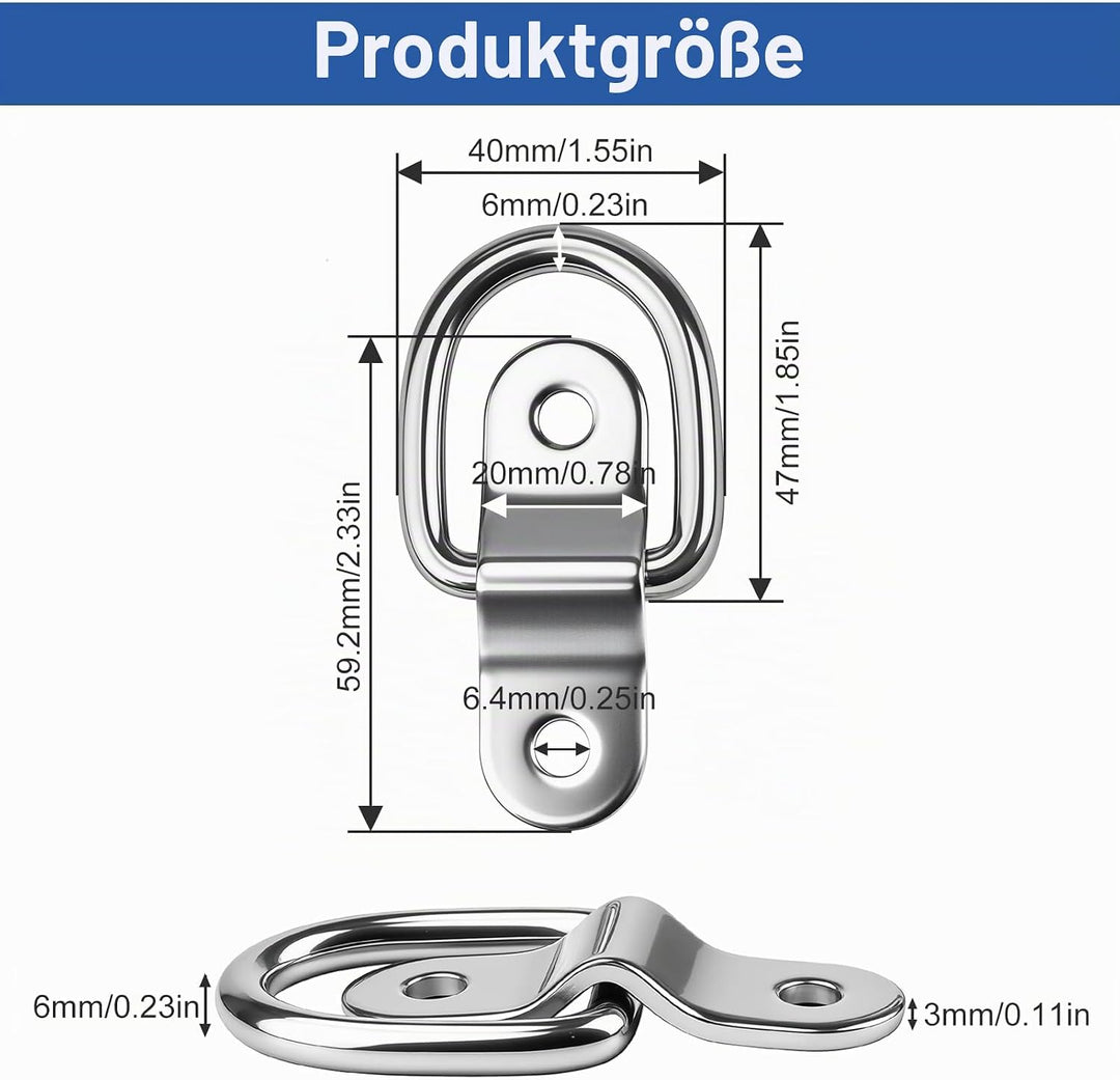 8 Stück D Ring Zurrösen Edelstahl Zurrösen für Anhänger D Rings Heavy Duty für LKW, SUVs, Anhänger,
