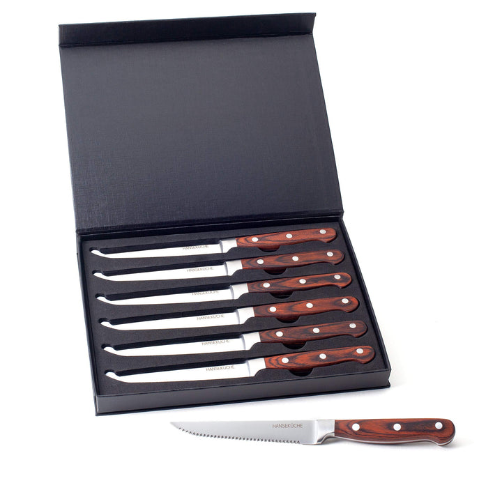 Hanseküche Steakmesser Set – 6x Hochwertige Steakmesser mit Holzgriff – Edles Besteck Set aus rostfr