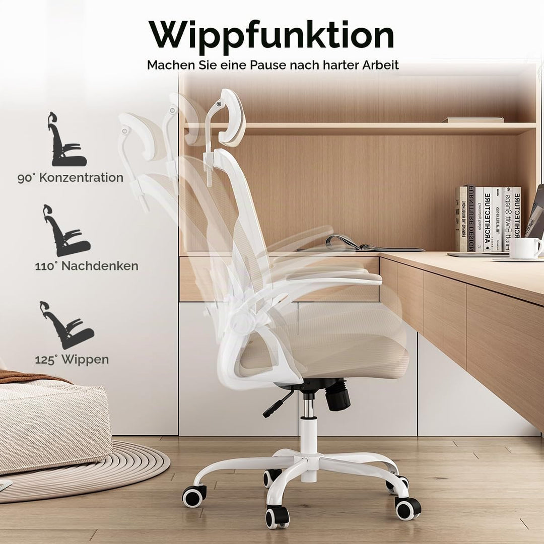 Farini Ergonomischer Stuhl mit Armlehne Büro Schreibtischstuhl mit Rollen Bequemer Home Office Stuhl