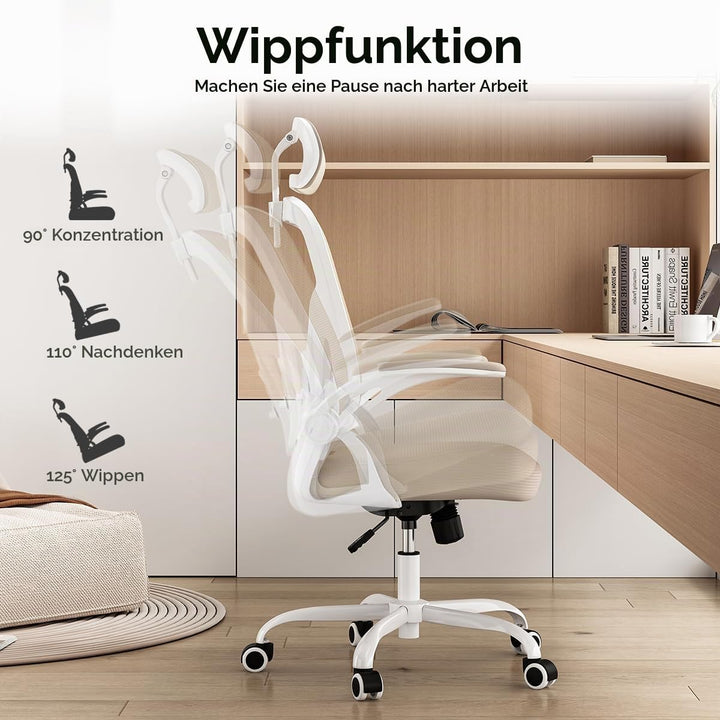 Farini Ergonomischer Stuhl mit Armlehne Büro Schreibtischstuhl mit Rollen Bequemer Home Office Stuhl