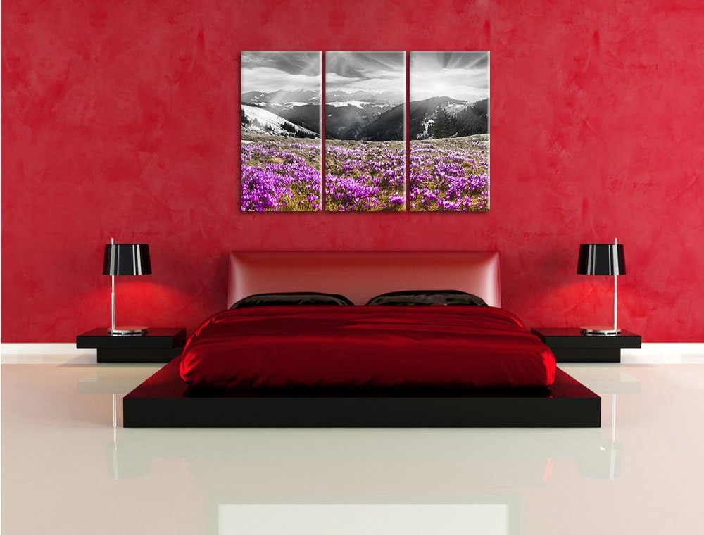 Pixxprint Berglandschaft Regenbogen als Leinwandbild/Grösse: 3 Teilig (120x80) cm/Wandbild/Kunstdruc