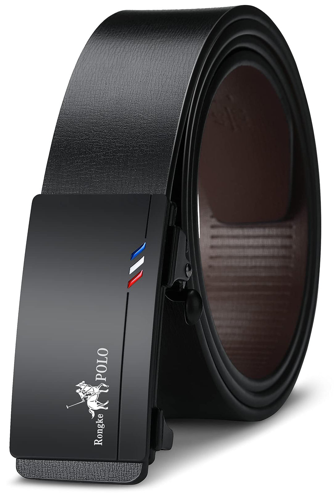 Oyifan Schwarzer Ledergürtel für Herren, automatische Ratschengürtel, Kleid, lässiger Gürtel, bequem