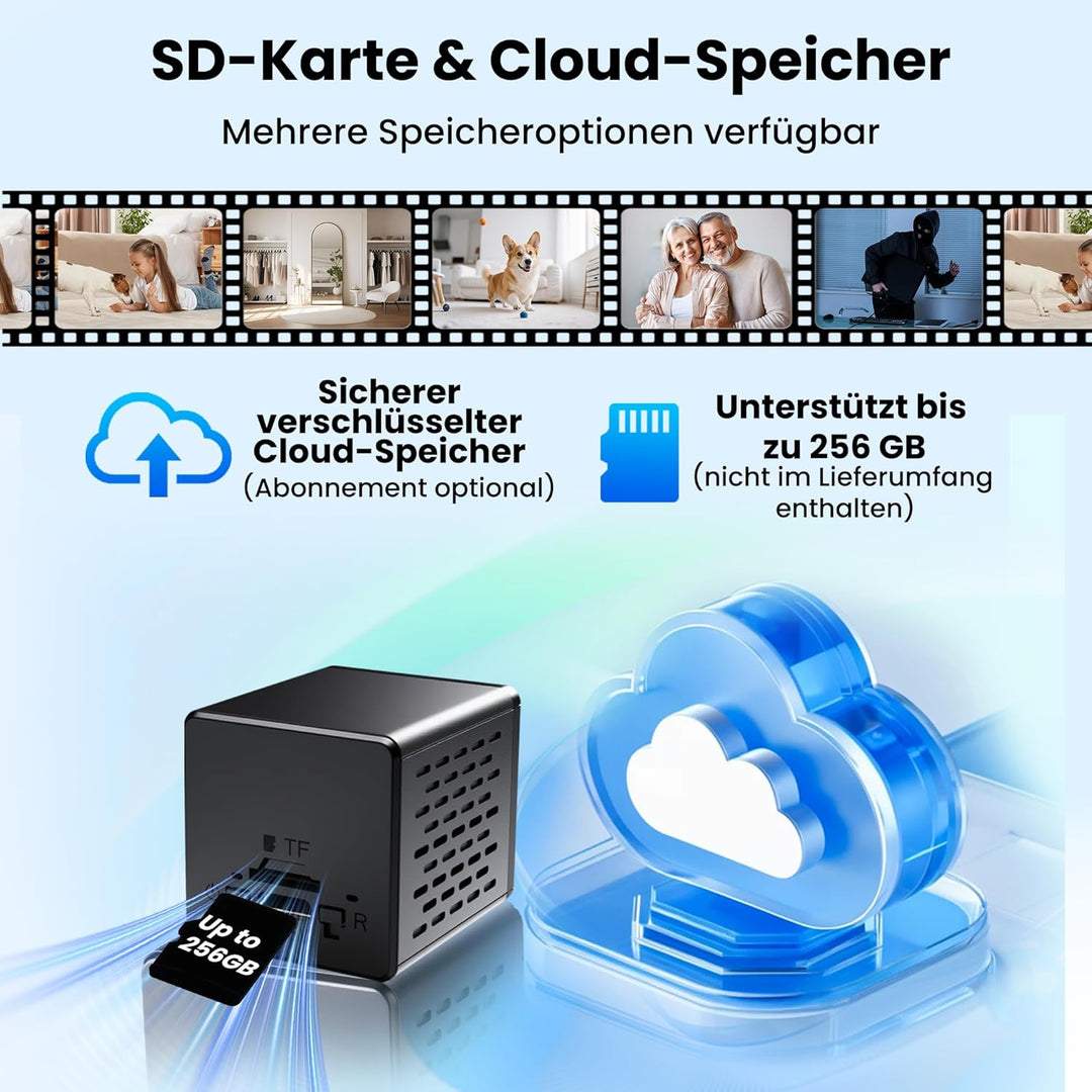 javiscam Mini Kamera inklusive Eurostecker,4K WiFi Überwachungskamera Innen Akku mit Nachtsicht, Kam