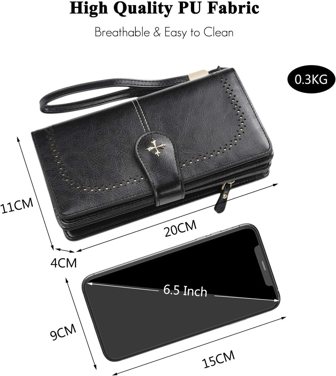 FANDARE Retro Geldbörse Wasserdicht Lange Portemonnaie Herren Damen Brieftasche Leder Portmonee Beut