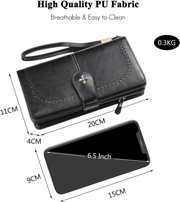 FANDARE Retro Geldbörse Wasserdicht Lange Portemonnaie Herren Damen Brieftasche Leder Portmonee Beut
