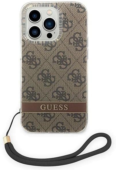 GUESS GUOHCP14LH4STW Hülle für iPhone 14 Pro 6,1" braun/Brown hardcase 4G Print Strap