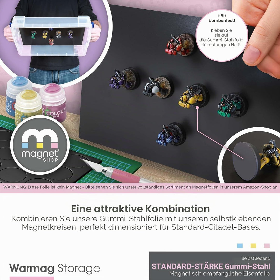 WarMag grosses selbstklebendes Gummi-Stahlblech | Magnetisches Aufbewahrungstablett für Wargames-Min