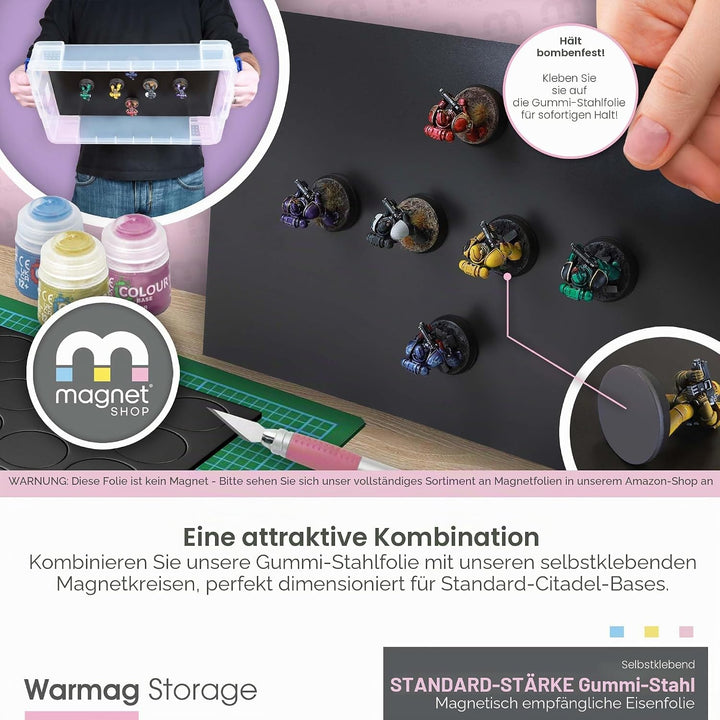 WarMag grosses selbstklebendes Gummi-Stahlblech | Magnetisches Aufbewahrungstablett für Wargames-Min