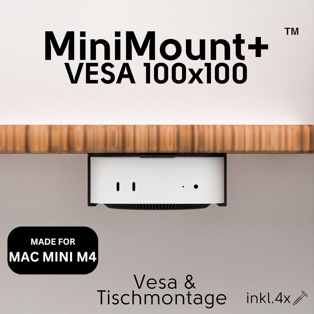MiniMountX VESA 100x100 Halterung für Mac Mini M4 2024 | 2-in-1 Unter-Tisch Montage & Monitor VESA B