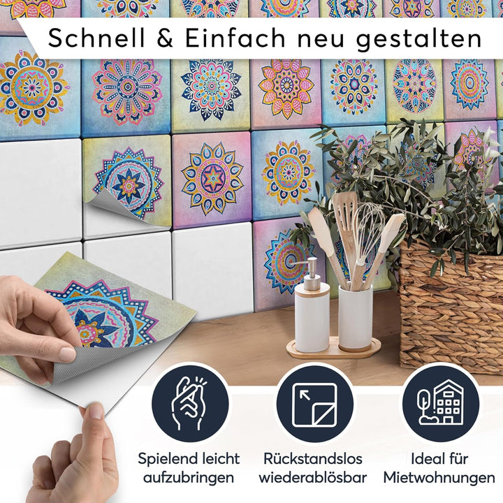 Traditionelle Fliesen-Aufkleber I Fliesenfolie - Sticker Klebefolie für Küche u. Badfliesen I selbst
