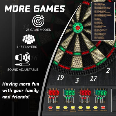 Brovamo Dartscheibe, Dekoratives Dartscheiben-Schrank-Set [12*Soft Tip Darts], Elektronische Dartsch