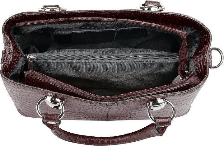 Umhängetasche Echt Leder Damen Made in Italy, Kroko-Optik Handtasche, Damen Schultertasche, elegante