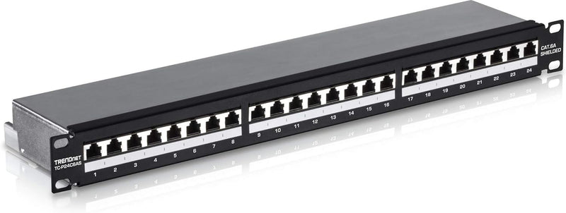 TRENDnet TC-P24C6AS 24-Port Cat6A geschirmtes 1U Patch Panel, 1000BASE-T/10GBASE-T unterstützt, Komp