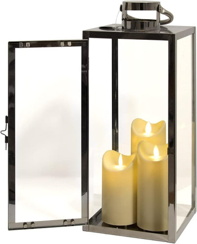 Dekovita Edelstahl-Laterne Set - 50cm Gartenlaterne mit 3 Outdoor LED Kerzen in Creme-Weiss 13/15/18