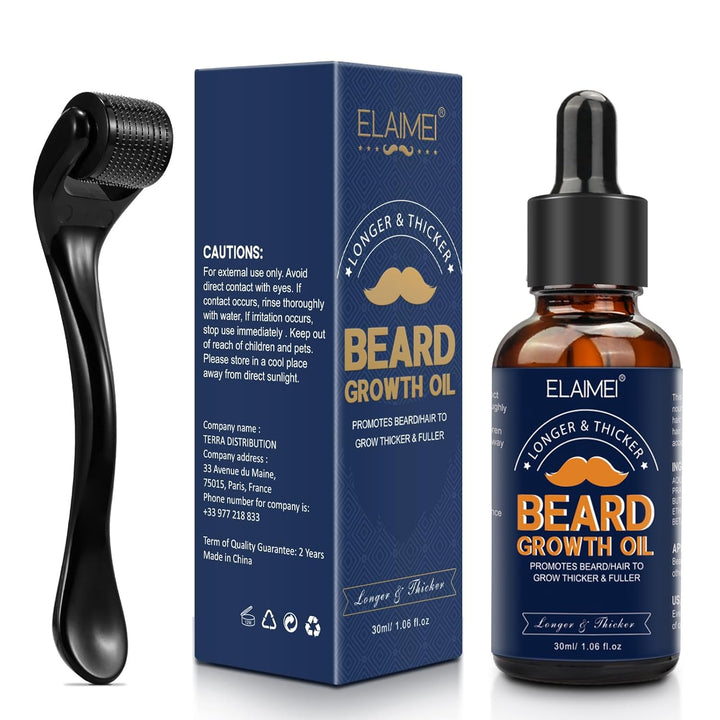 Bartwachstum-Set, Bartwuchs Kit mit Titanium Derma, 0,25mm Roller, Haarwuchs-Serum mit Biotin-Haarpf