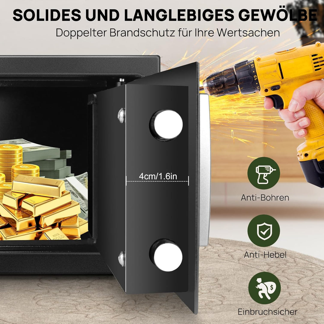 Elektronischer Safe, 8,5 l, Tresor, Mini-Tresor, wasserdicht und feuerfest, mit digitalem Schloss un