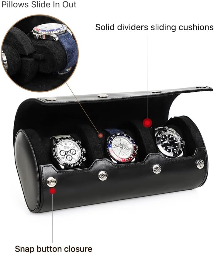 Hiram Uhren-Reiseetui für Herren, 3 Uhren, handgefertigt, echtes Leder, Aufbewahrungsbox, flexibles
