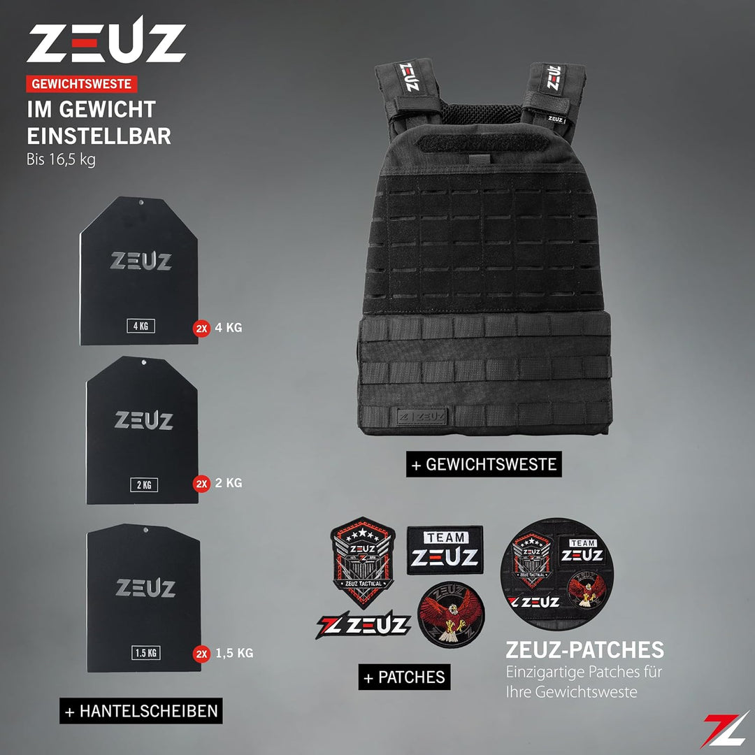 ZEUZ Verstellbare Gewichtsweste 16,5 KG für Fitness, Calesthenics & CrossFit - Weights Plattenträger