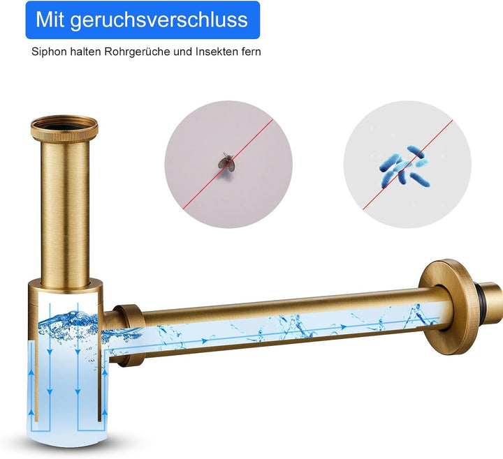 KEOKBON Universal Siphon, Siphon für Waschbecken & Waschtisch, Keymark Messing Syphon Sifon Universa