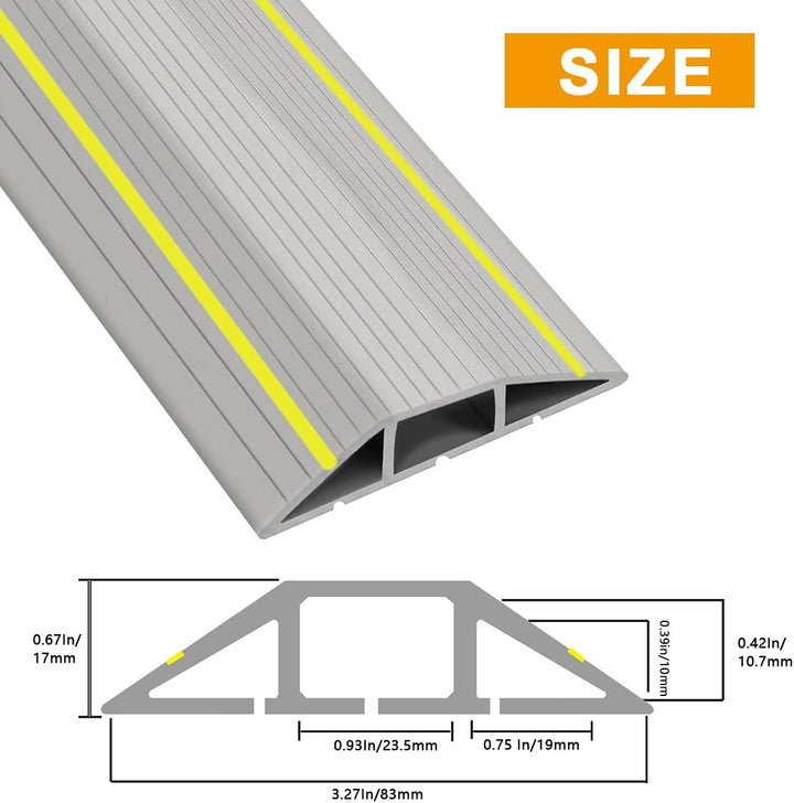 Boden Kabelbrücke, 3M Fussboden Kabelkanal grau, Flexibler PVC Bodenkabelschutz, Boden Kabelabdeckun